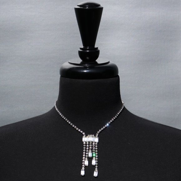 VINTAGE ART DECO UNIQUE RHINESTONE NECKLACE - Picture 1 of 4